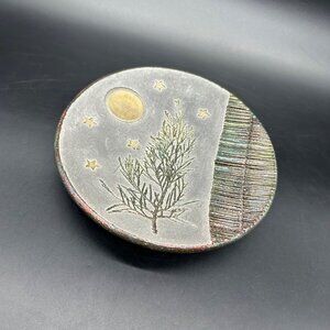 Handcrafted Raku Pottery Moon Tree Trinket Dish Tray Joyce Furney Clay Cellar
